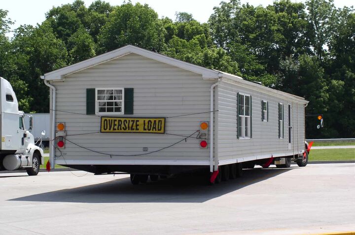 Mobile home stops in a rest area