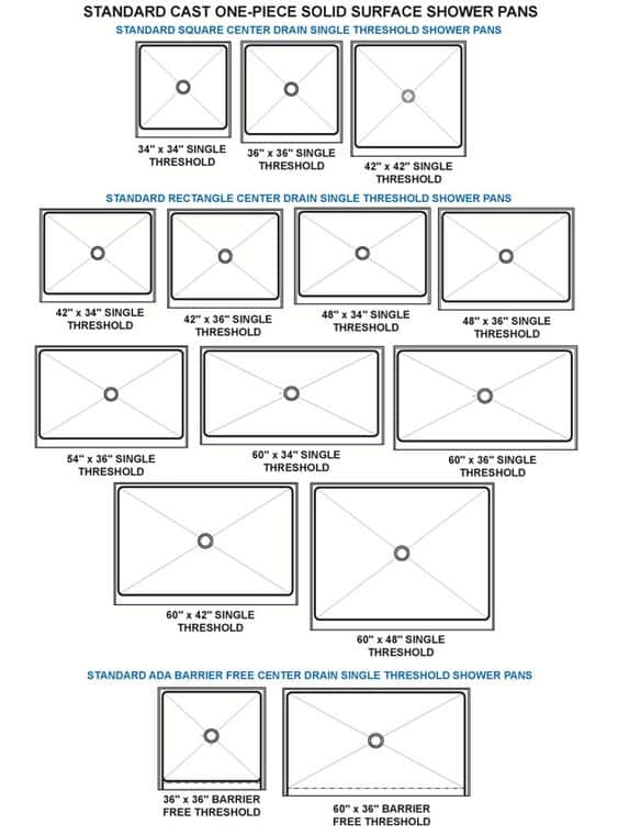 standard shower dimensions sizes with drawings