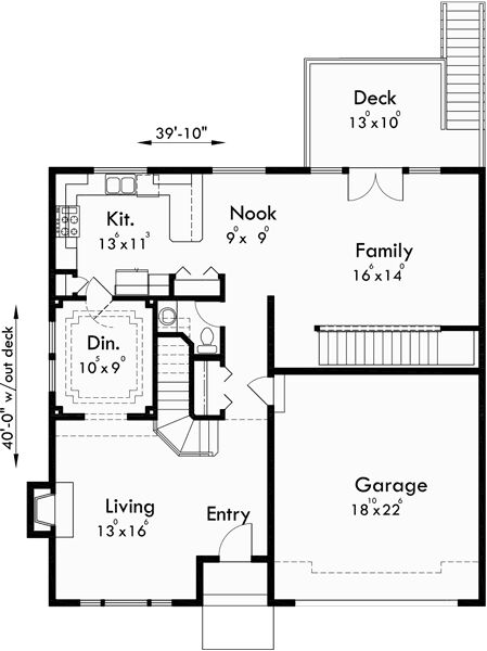 Source: "Two-Story 40' x 40' House: Plan 10012" by Houseplans.pro (First Floor)