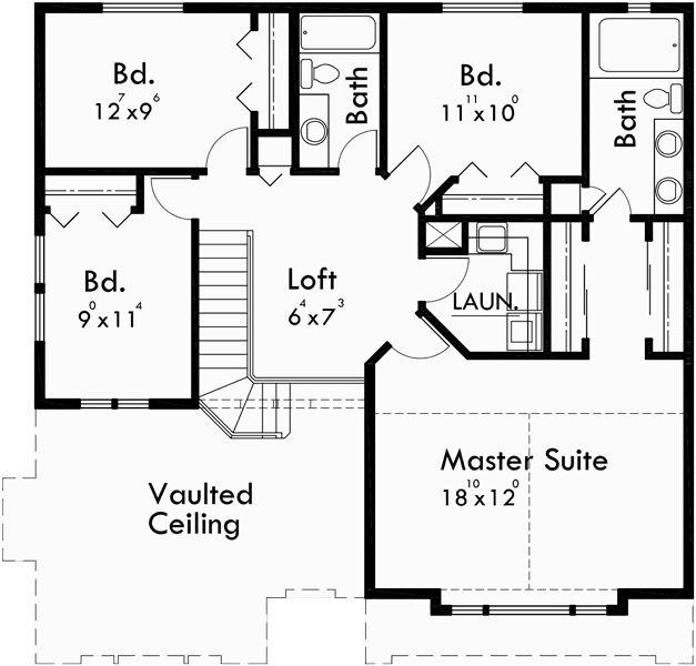 Source: "Two-Story 40' x 40' House: Plan 10012" by Houseplans.pro (Upper Floor)
