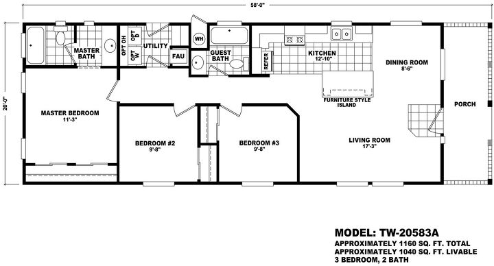 Source: "20 Foot Wide Homes: TW-20583A" by Durango Homes