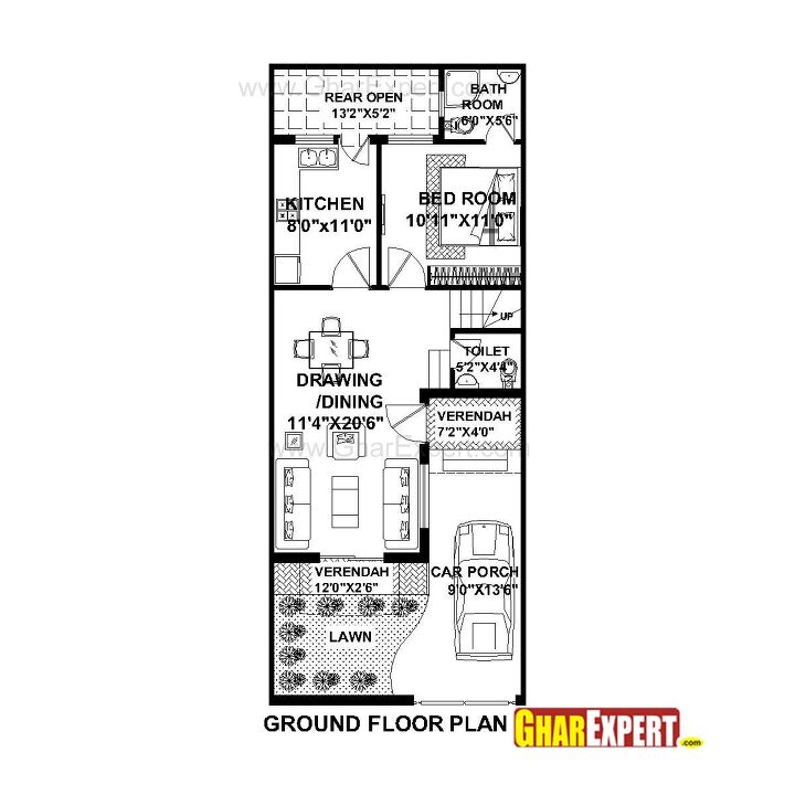 Source: "House Plan for 20 Feet by 50 Feet: Plan Code GC 1683" by GharExpert (Ground Floor)