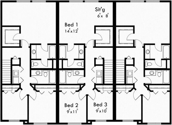 Source: "Triplex House Plan T-400" by Houseplans.pro