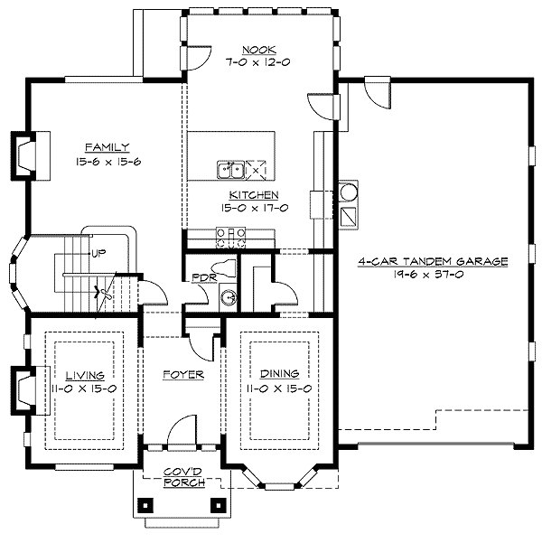 "Four-Car Tandem Garage" by Architectural Designs