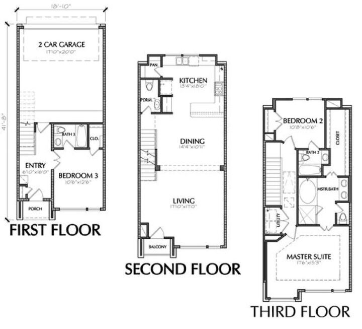 "Three Story Townhouse Floor Plan" by Preston Wood + Associates