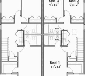 Source: "Duplex house plan zero lot line townhouse D-637" by Houseplans.pro (Second Floor)